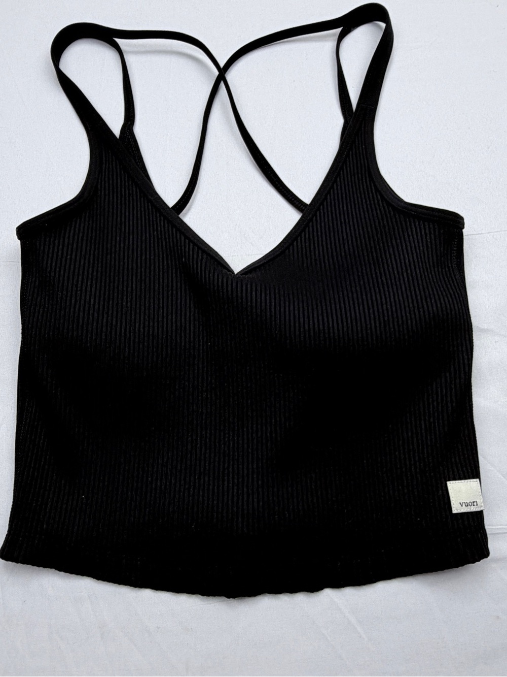 Vuori Black Ribbed Crisscross Tank
